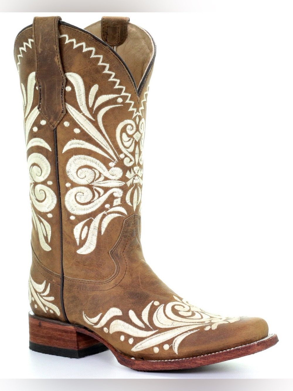Circle G Brown and Cream Embroidery Boots